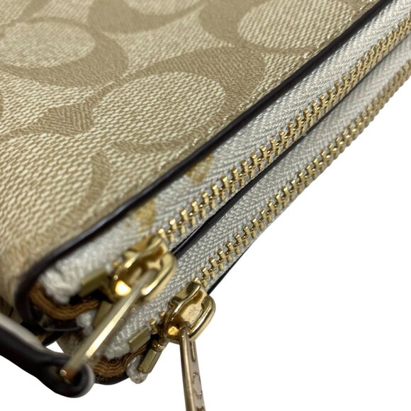 COACH Double Zip Corner Wristlet Wallet Signature Canvas + Hang Tag/Charm EUC - Picture 10 of 10